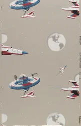 Papier peint avec stations spatiales et fusées